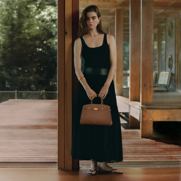 Demellier The Midi Hudson in Tan Crossbody Bag, view 2