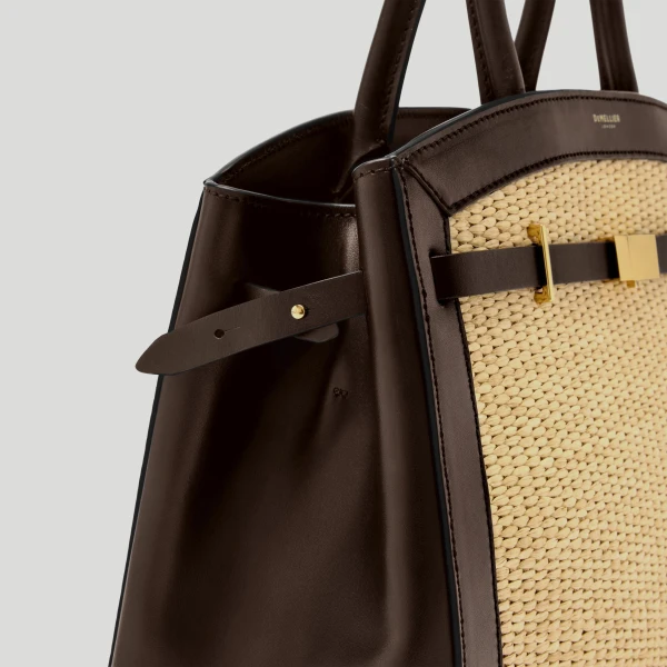 Demellier The Midi Hudson in Warm Raffia Crossbody Bag, view 3