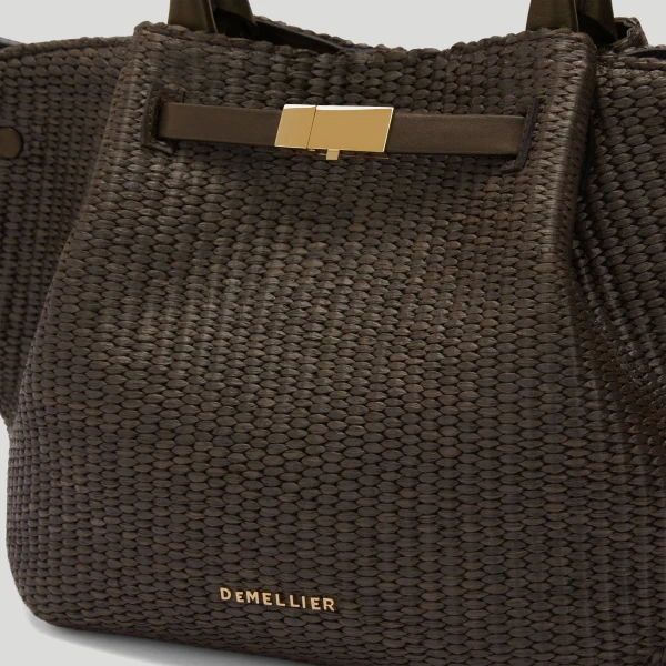 Demellier The Midi New York in Espresso Raffia Crossbody Bag, view 2