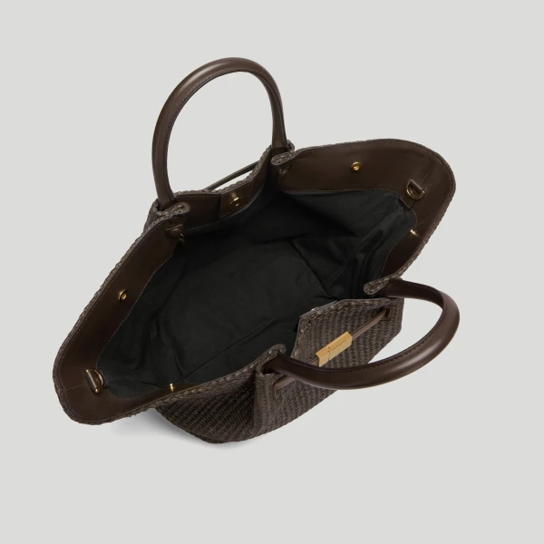 Demellier The Midi New York in Espresso Raffia Crossbody Bag, view 3