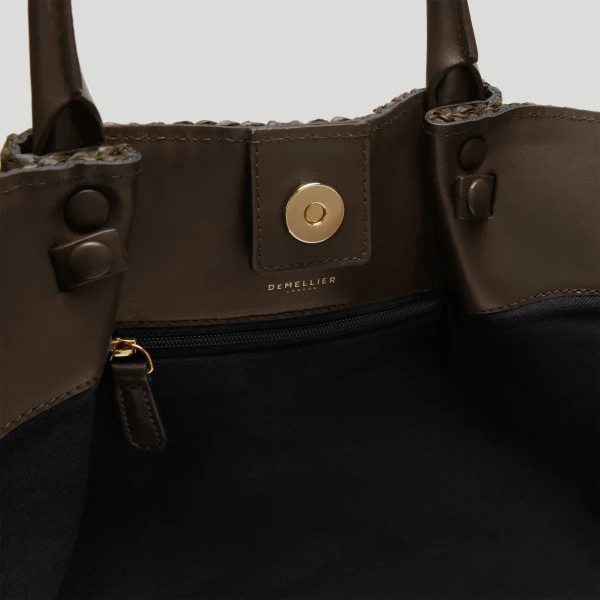 Demellier The Midi New York in Espresso Raffia Crossbody Bag, view 4