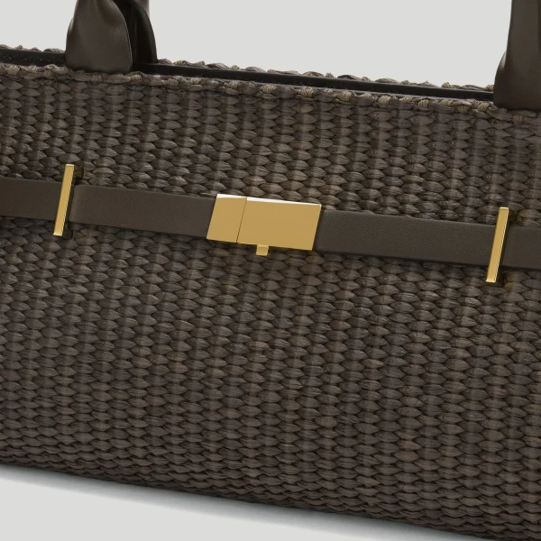 Demellier The New York Shoulder in Espresso Raffia Crossbody Bag, view 2