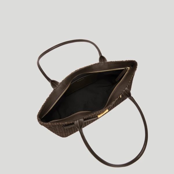 Demellier The New York Shoulder in Espresso Raffia Crossbody Bag, view 3