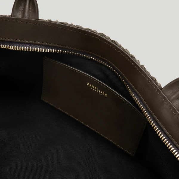 Demellier The New York Shoulder in Espresso Raffia Crossbody Bag, view 4