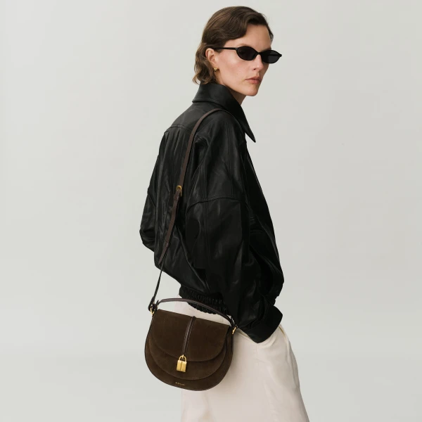 Demellier The Siena Saddle in Mocha Crossbody Bag, view 8