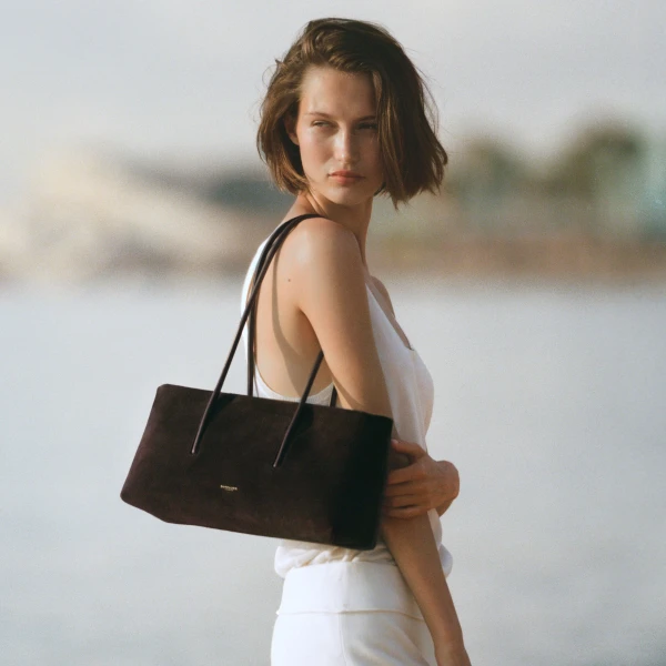 Demellier The Stockholm Shoulder in Dark Chocolate Crossbody Bag, view 2