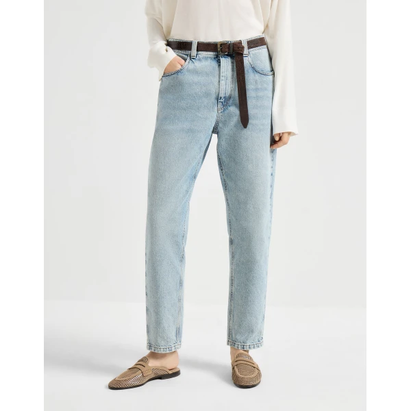 Brunello Cucinelli Baggy Tapered trousers in Light Denim, view 2