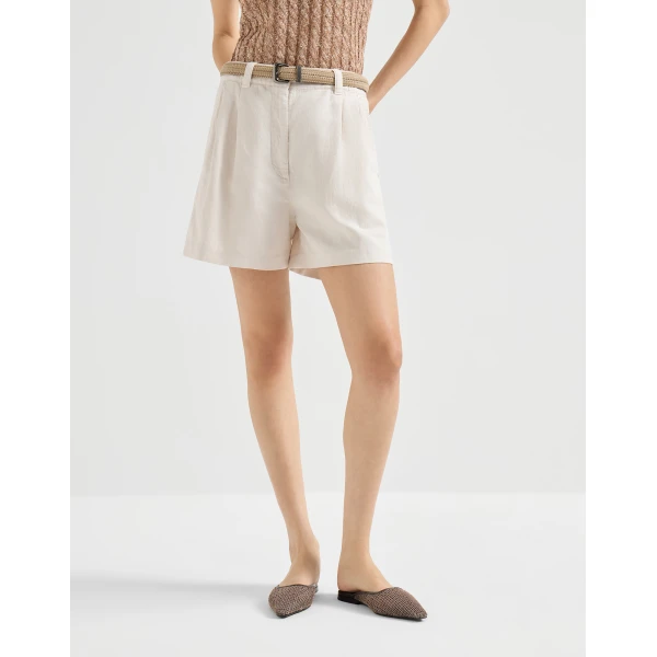Brunello Cucinelli Baggy shorts with monili in Chalk, view 2