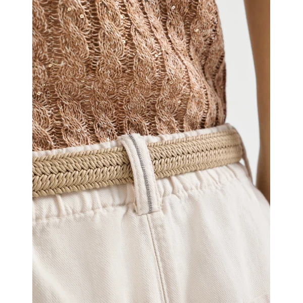 Brunello Cucinelli Baggy shorts with monili in Chalk, view 4