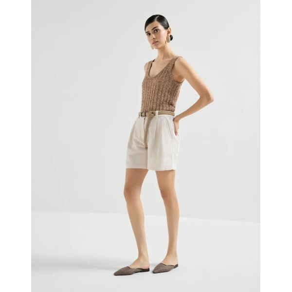 Brunello Cucinelli Baggy shorts with monili in Chalk, view 5