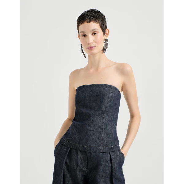 Brunello Cucinelli Bandeau top in Denim, view 2