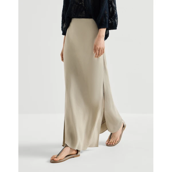 Brunello Cucinelli Bias-cut skirt in Buff, view 5