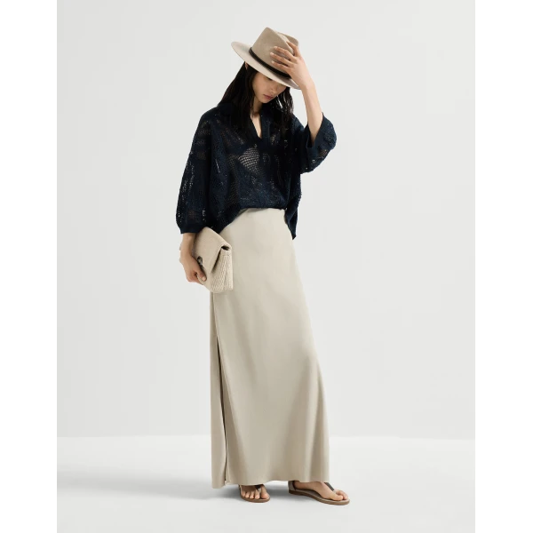 Brunello Cucinelli Bias-cut skirt in Buff, view 6