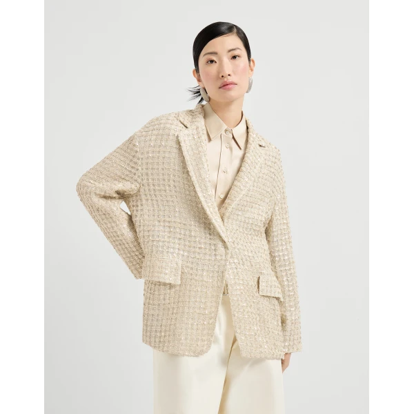 Brunello Cucinelli Blazer with dazzling net embroidery in Cream, view 2