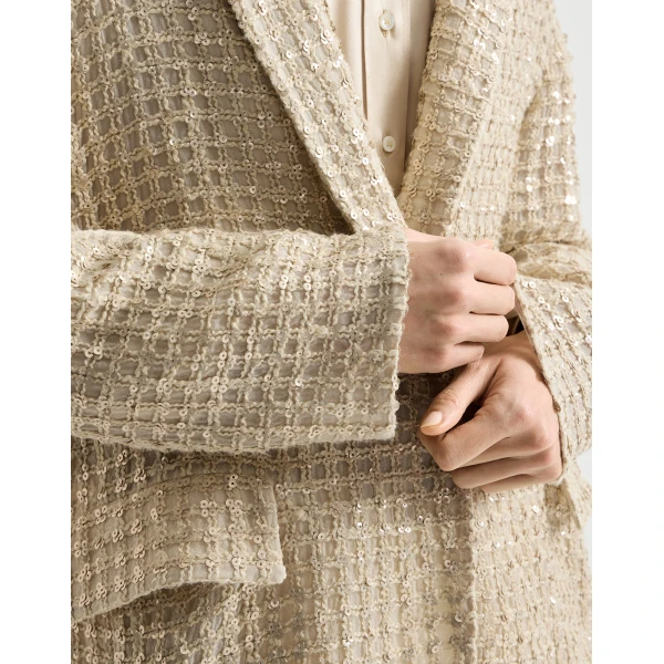 Brunello Cucinelli Blazer with dazzling net embroidery in Cream, view 4