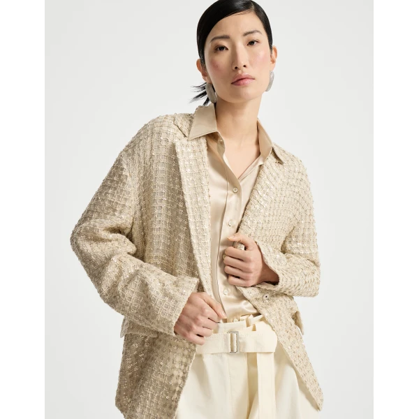 Brunello Cucinelli Blazer with dazzling net embroidery in Cream, view 5