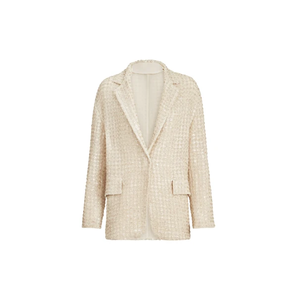 Brunello Cucinelli Blazer with dazzling net embroidery in Cream