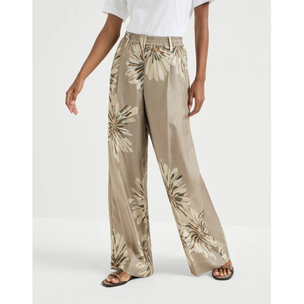 Brunello Cucinelli Bloom print pongee trousers, view 2