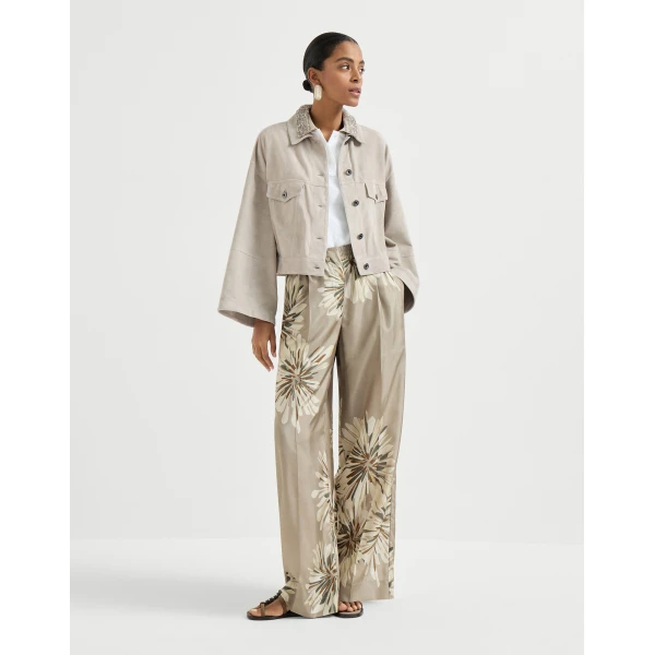 Brunello Cucinelli Bloom print pongee trousers, view 6