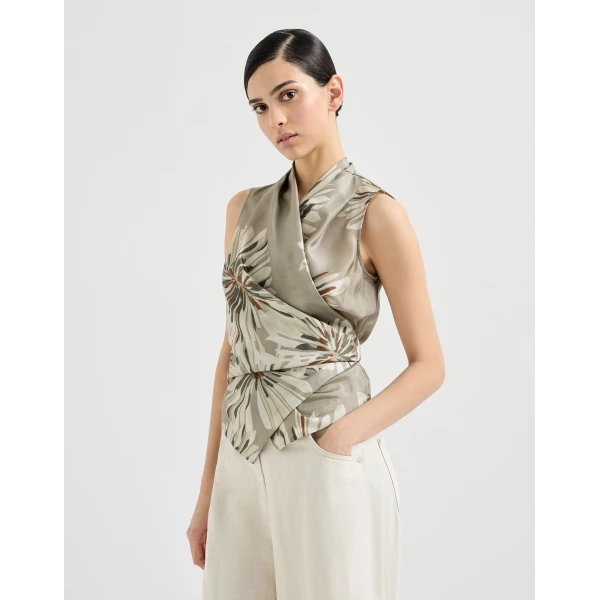 Brunello Cucinelli Bloom print pongee vest, view 2
