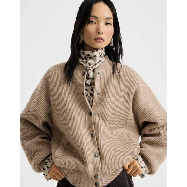 Brunello Cucinelli Bomber jacket with padding in Cashmere Beige, view 5