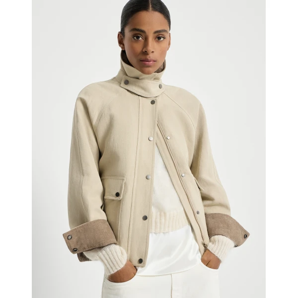 Brunello Cucinelli Canvas outerwear jacket in Beige, view 5
