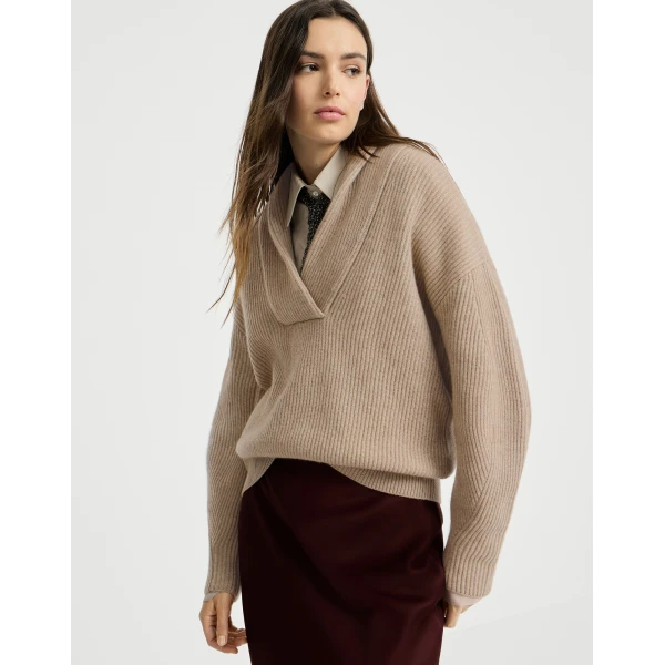 Brunello Cucinelli Cashmere English rib sweater in Cashmere Beige, view 5