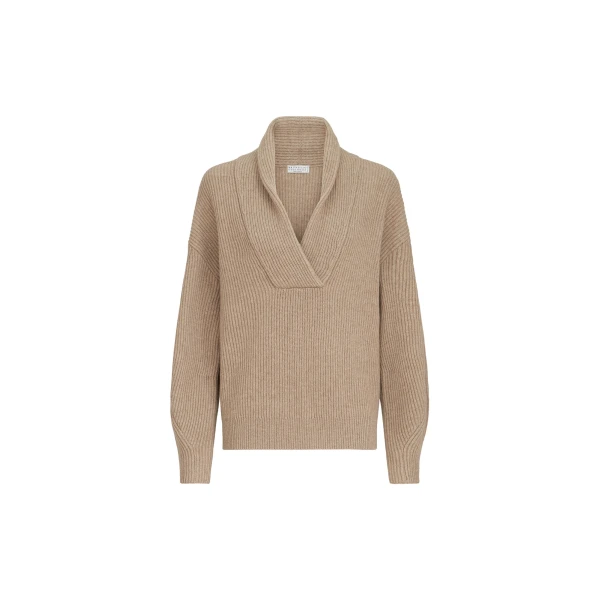 Brunello Cucinelli Cashmere English rib sweater in Cashmere Beige