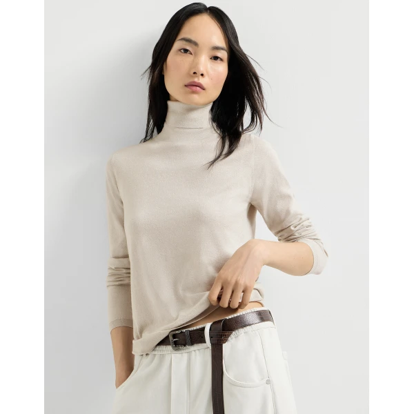 Brunello Cucinelli Cashmere and silk Sparkling sweater in Pearl Grey, view 5