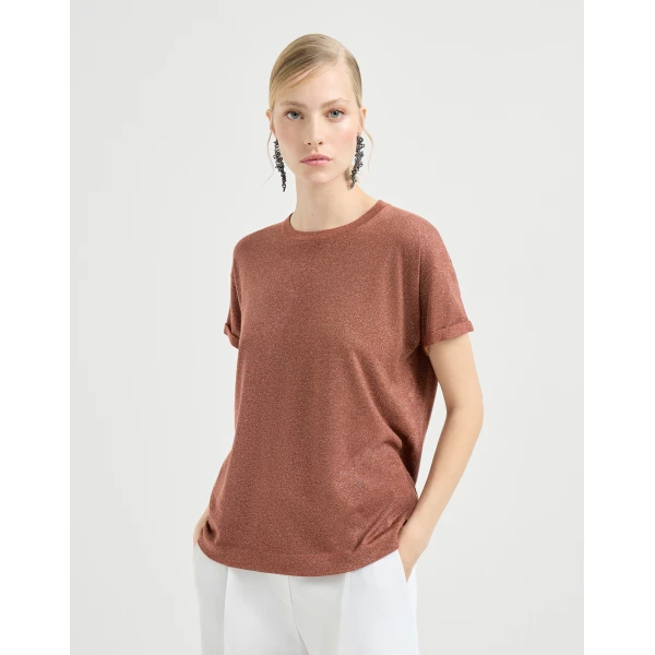 Brunello Cucinelli Cashmere and silk lightweight sweater in Firebrick, view 2