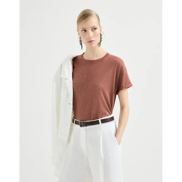 Brunello Cucinelli Cashmere and silk lightweight sweater in Firebrick, view 5