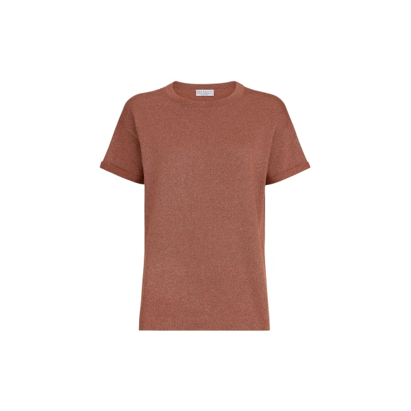 Brunello Cucinelli Cashmere and silk lightweight sweater in Firebrick