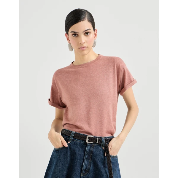 Brunello Cucinelli Cashmere and silk lightweight sweater in Pink, view 2