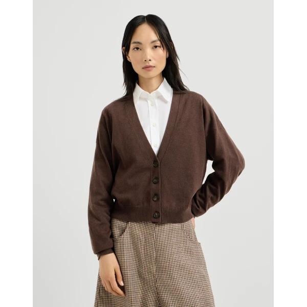 Brunello Cucinelli Cashmere cardigan with monili in Pine Cone Brown, view 2