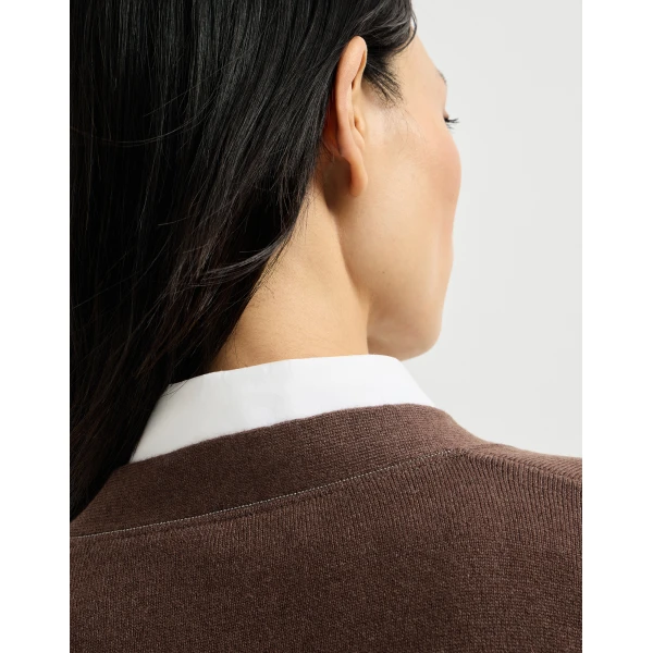 Brunello Cucinelli Cashmere cardigan with monili in Pine Cone Brown, view 4
