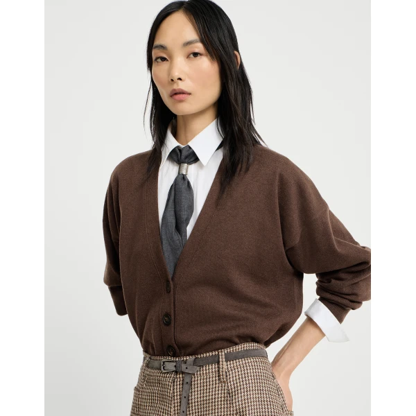 Brunello Cucinelli Cashmere cardigan with monili in Pine Cone Brown, view 5