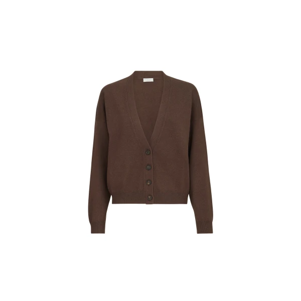 Brunello Cucinelli Cashmere cardigan with monili in Pine Cone Brown