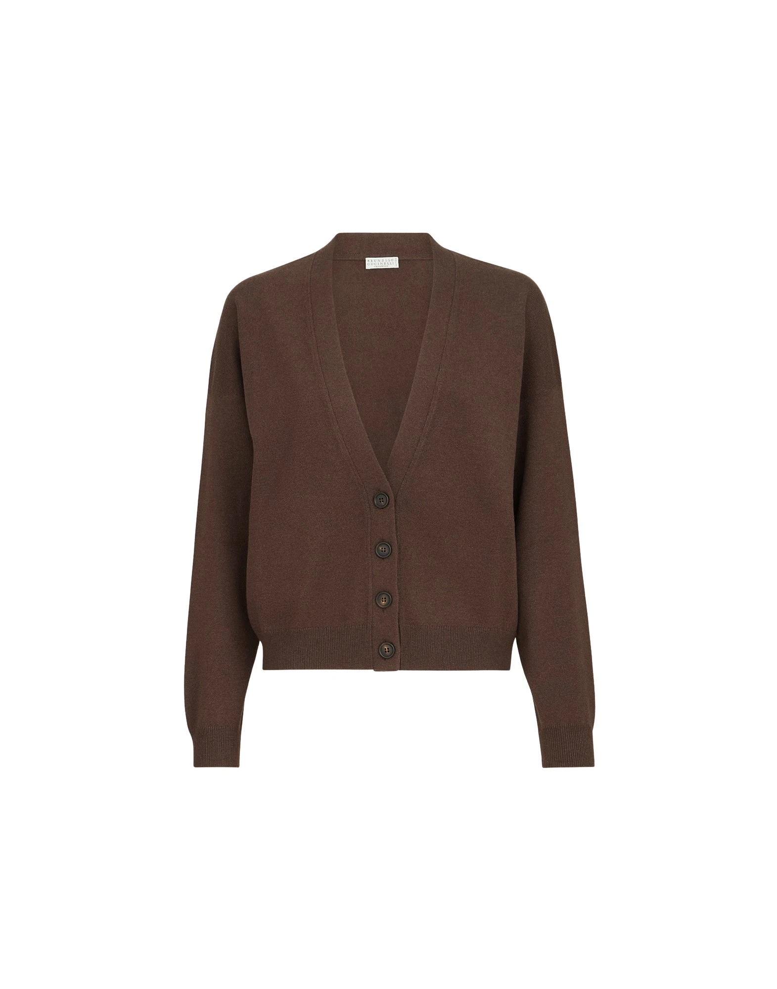 Brunello Cucinelli Cashmere cardigan with monili in Pine Cone Brown