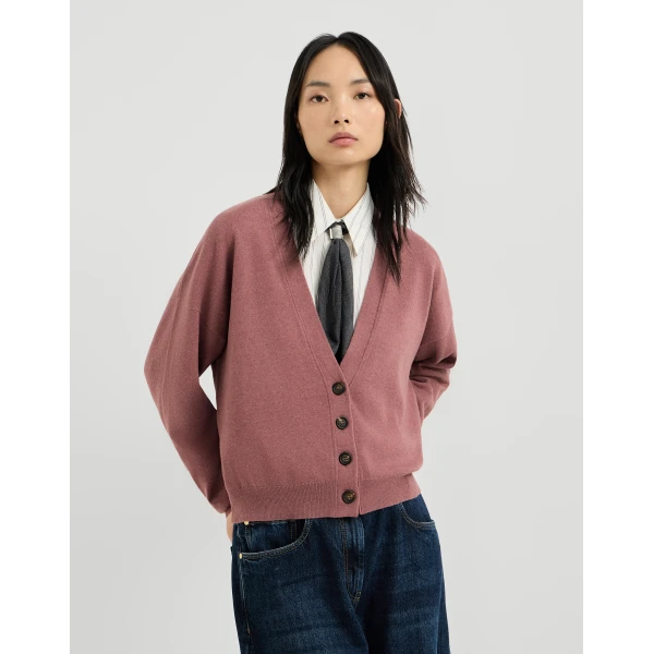 Brunello Cucinelli Cashmere cardigan with monili in Purple, view 2