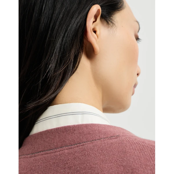 Brunello Cucinelli Cashmere cardigan with monili in Purple, view 4