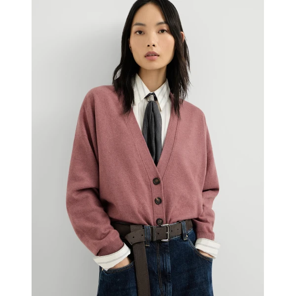 Brunello Cucinelli Cashmere cardigan with monili in Purple, view 5