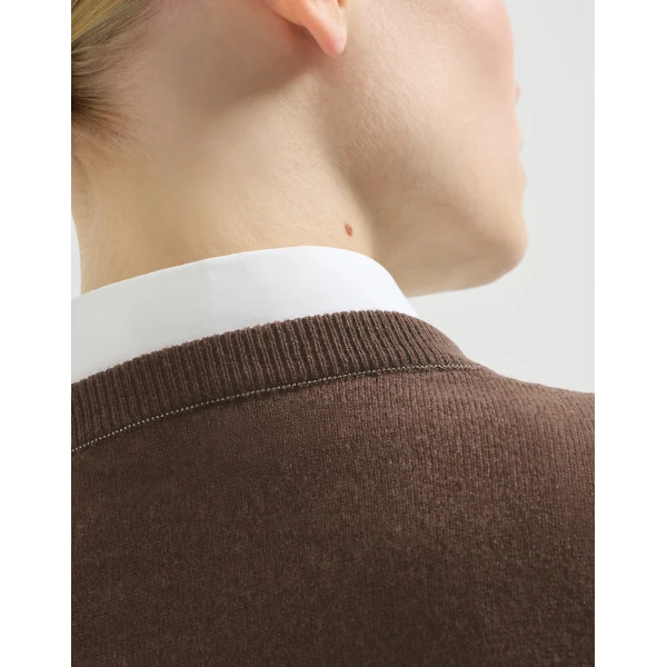 Brunello Cucinelli Cashmere knit T-shirt in Pine Cone Brown, view 4