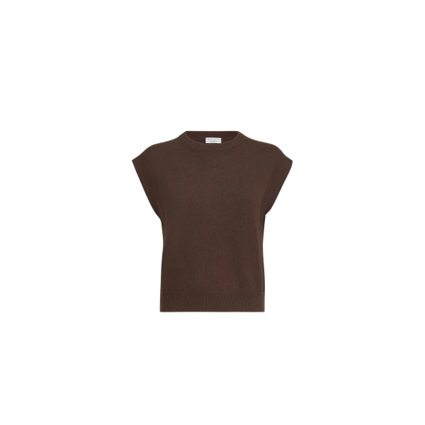 Brunello Cucinelli Cashmere knit T-shirt in Pine Cone Brown