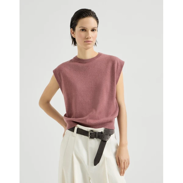 Brunello Cucinelli Cashmere knit T-shirt in Purple, view 2