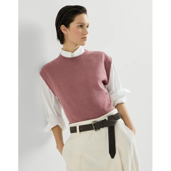 Brunello Cucinelli Cashmere knit T-shirt in Purple, view 5