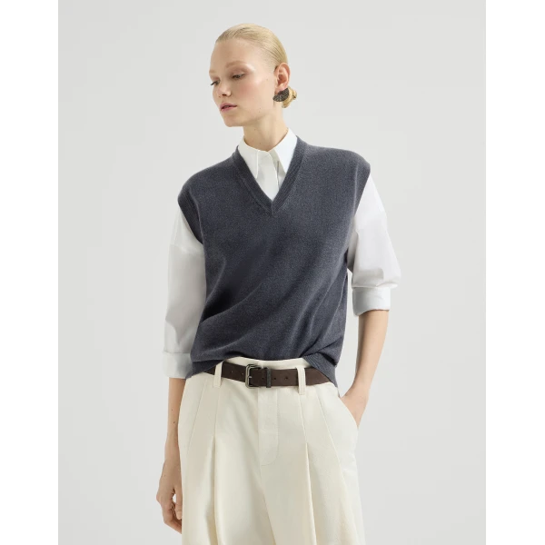 Brunello Cucinelli Cashmere knit vest in Blue, view 2