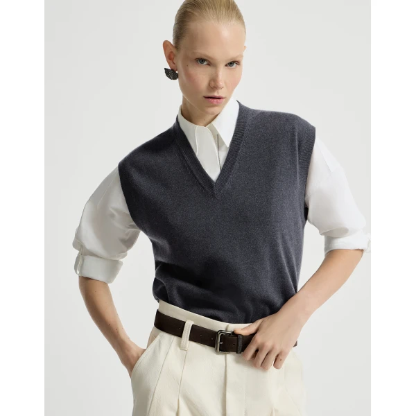 Brunello Cucinelli Cashmere knit vest in Blue, view 5