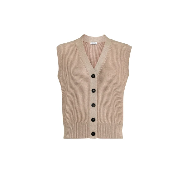 Brunello Cucinelli Cashmere knit vest in Light Brown