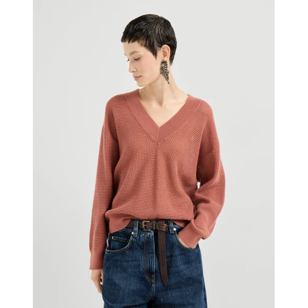 Brunello Cucinelli Cashmere net sweater in Orange, view 2
