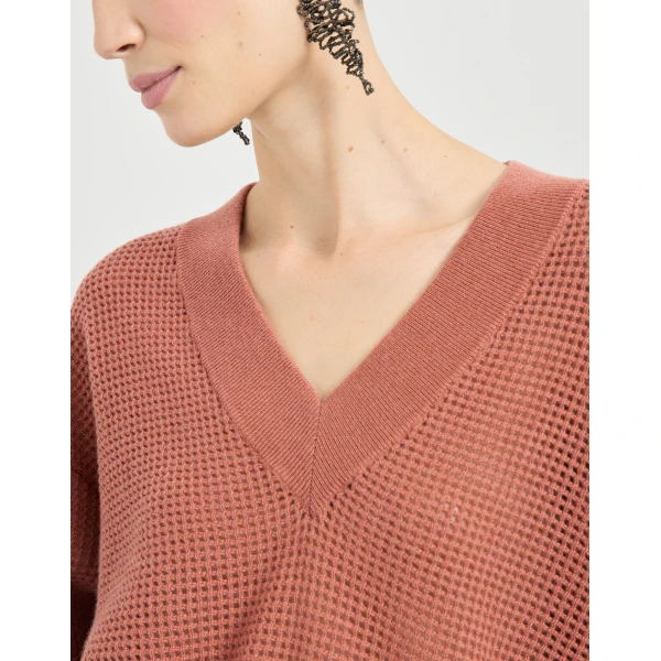 Brunello Cucinelli Cashmere net sweater in Orange, view 4